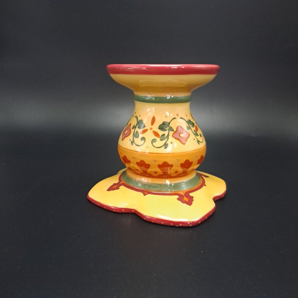 Partylite Tuscan Bohemian Spice Candle Taper Holder Ceramic Floral Design